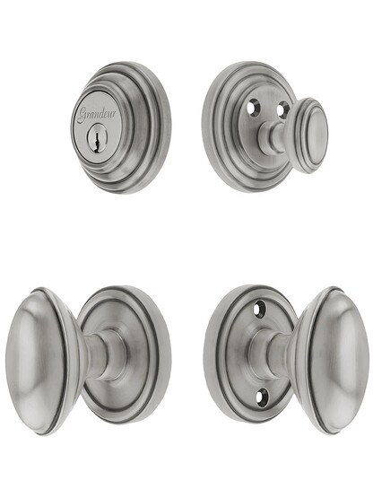 Grandeur Georgetown Entry Door Set, Keyed Alike with Eden Prairie Knobs in Antique Pewter.